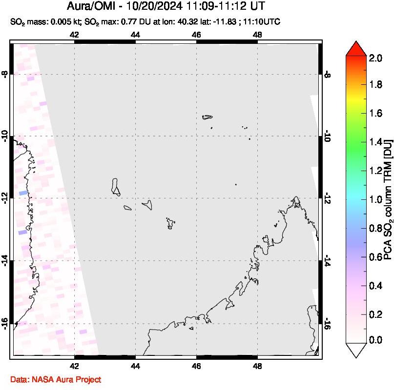 A sulfur dioxide image over Comoro Islands on Oct 20, 2024.