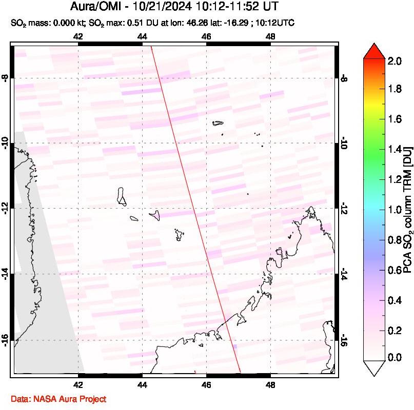 A sulfur dioxide image over Comoro Islands on Oct 21, 2024.