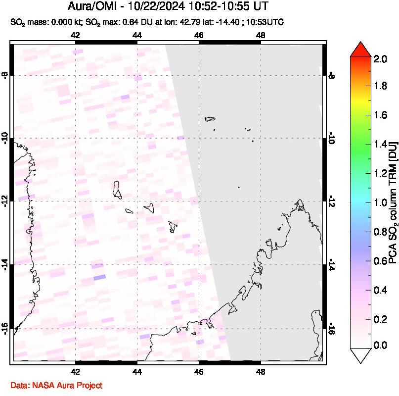 A sulfur dioxide image over Comoro Islands on Oct 22, 2024.