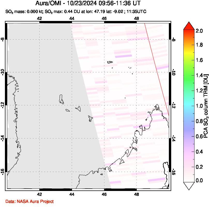 A sulfur dioxide image over Comoro Islands on Oct 23, 2024.