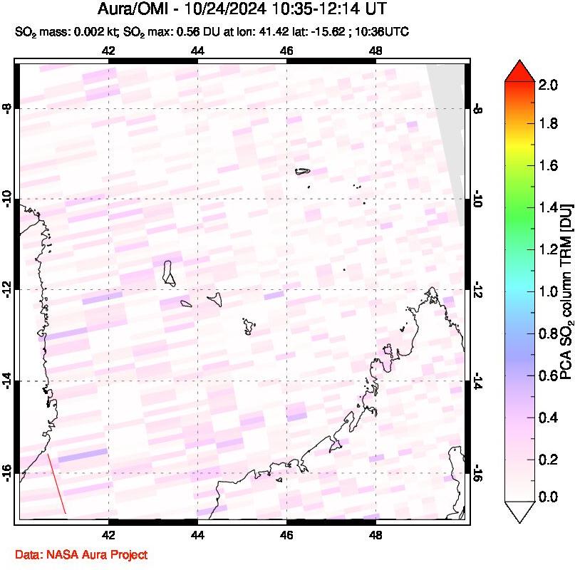 A sulfur dioxide image over Comoro Islands on Oct 24, 2024.