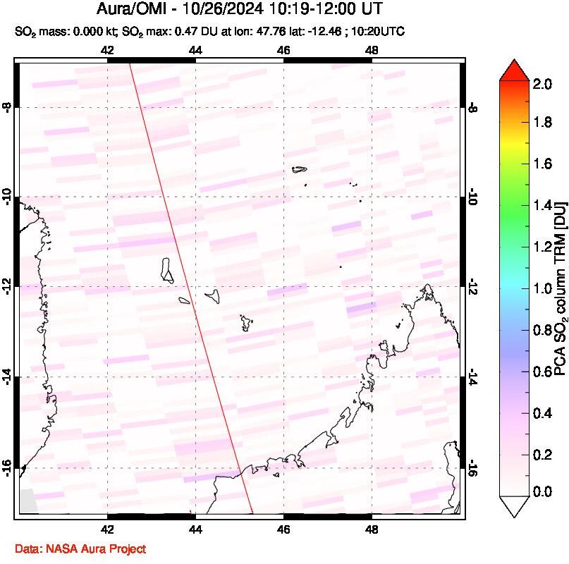 A sulfur dioxide image over Comoro Islands on Oct 26, 2024.