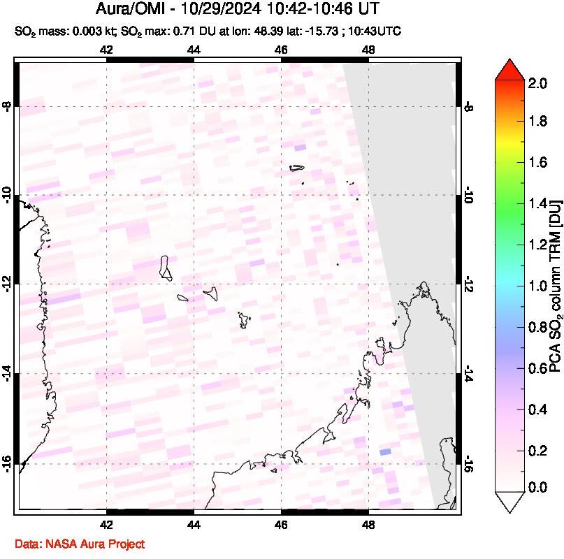 A sulfur dioxide image over Comoro Islands on Oct 29, 2024.