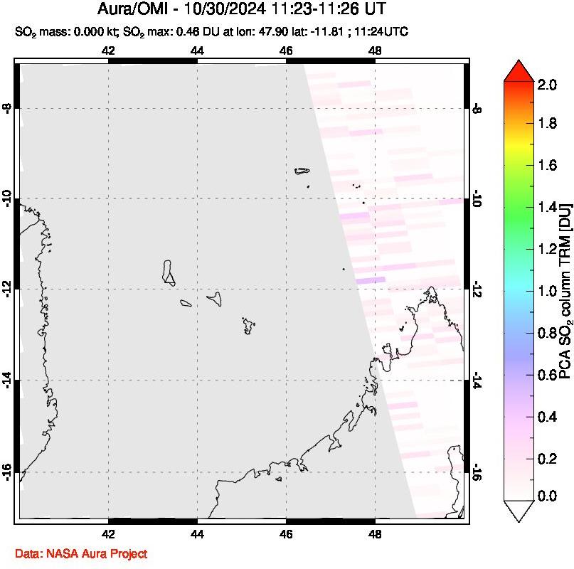 A sulfur dioxide image over Comoro Islands on Oct 30, 2024.