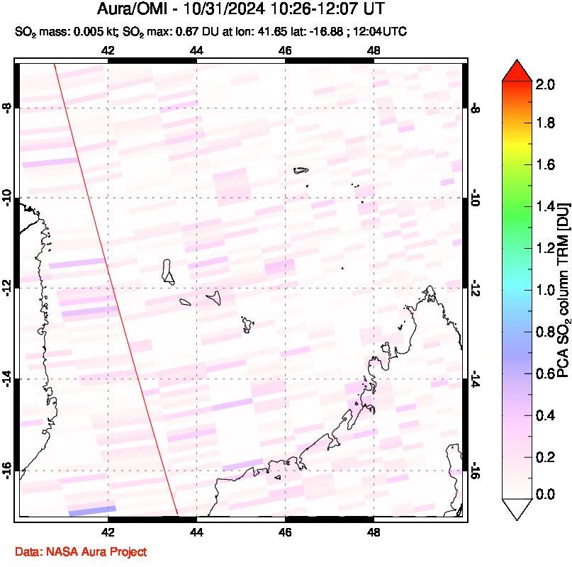 A sulfur dioxide image over Comoro Islands on Oct 31, 2024.