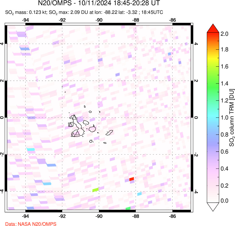 A sulfur dioxide image over Galápagos Islands on Oct 11, 2024.