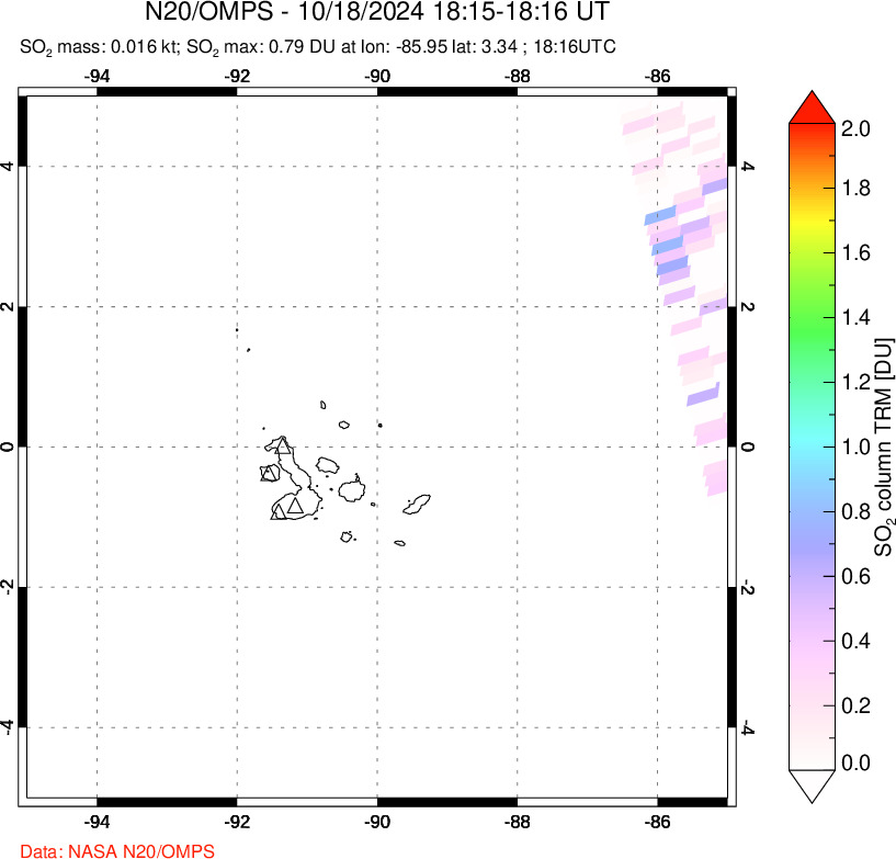 A sulfur dioxide image over Galápagos Islands on Oct 18, 2024.