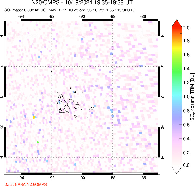 A sulfur dioxide image over Galápagos Islands on Oct 19, 2024.