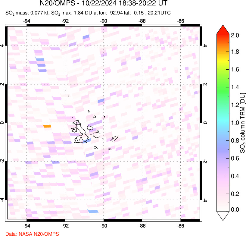 A sulfur dioxide image over Galápagos Islands on Oct 22, 2024.