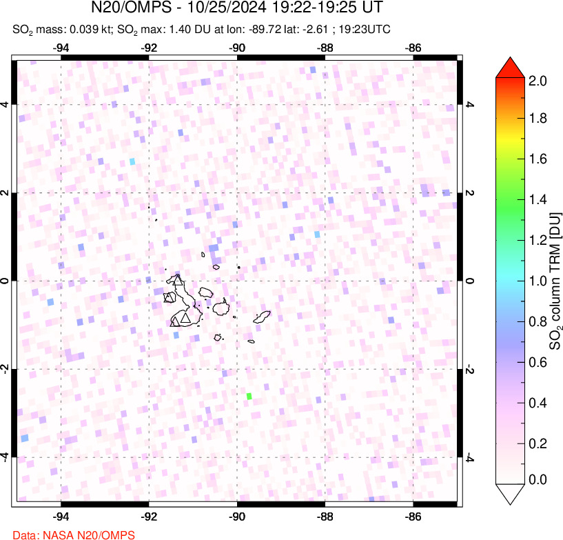 A sulfur dioxide image over Galápagos Islands on Oct 25, 2024.