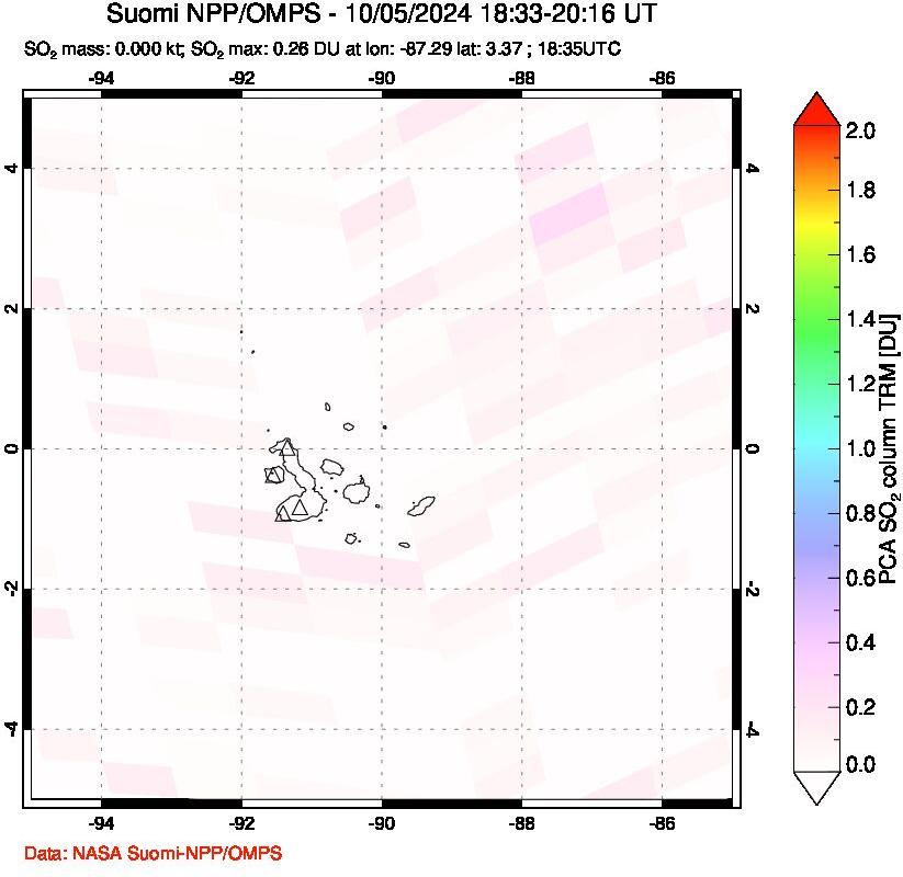 A sulfur dioxide image over Galápagos Islands on Oct 05, 2024.