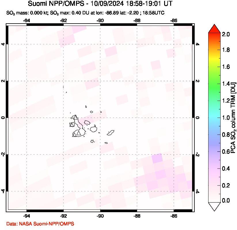 A sulfur dioxide image over Galápagos Islands on Oct 09, 2024.