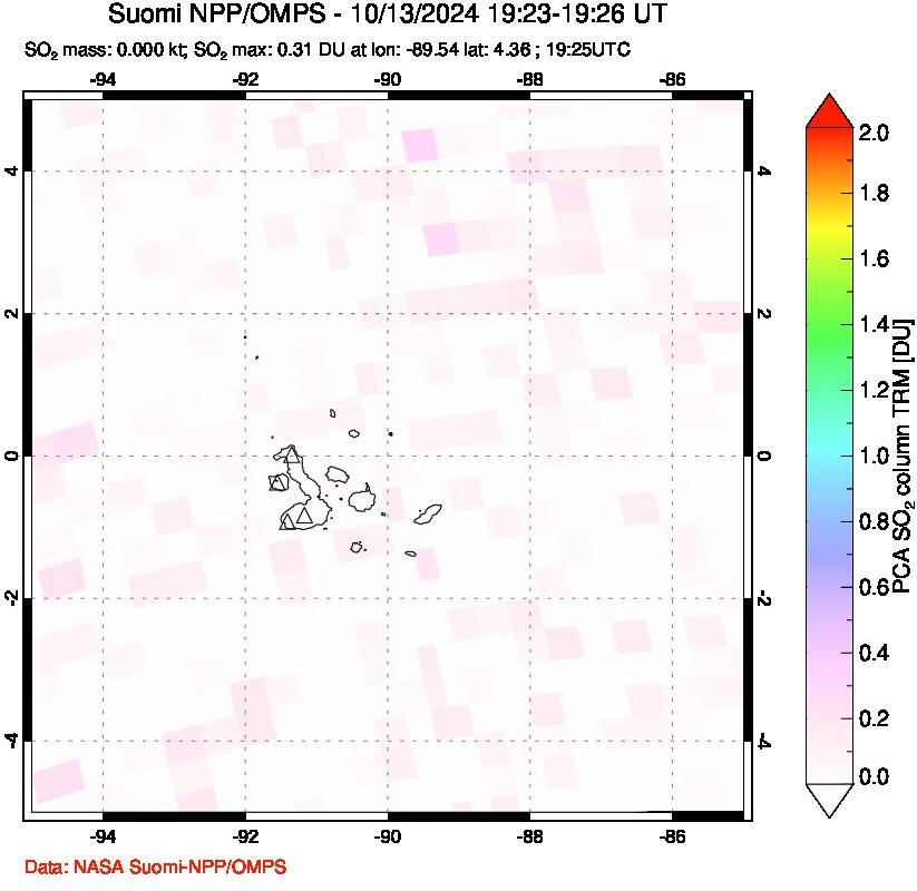 A sulfur dioxide image over Galápagos Islands on Oct 13, 2024.