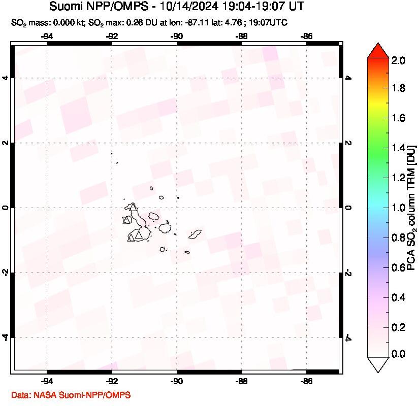 A sulfur dioxide image over Galápagos Islands on Oct 14, 2024.