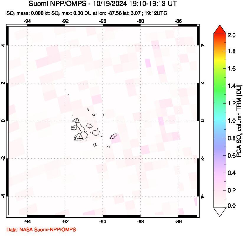 A sulfur dioxide image over Galápagos Islands on Oct 19, 2024.