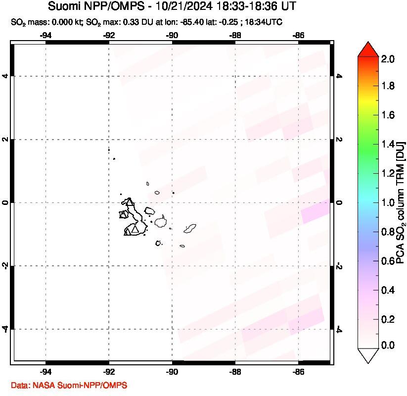 A sulfur dioxide image over Galápagos Islands on Oct 21, 2024.