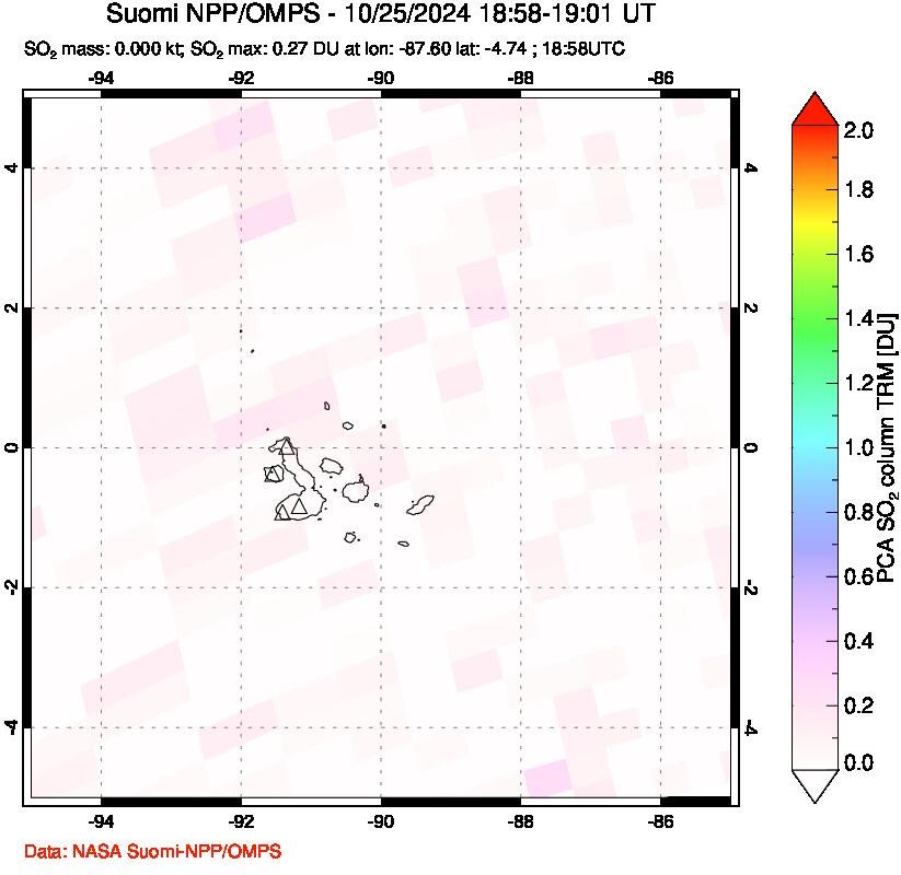 A sulfur dioxide image over Galápagos Islands on Oct 25, 2024.