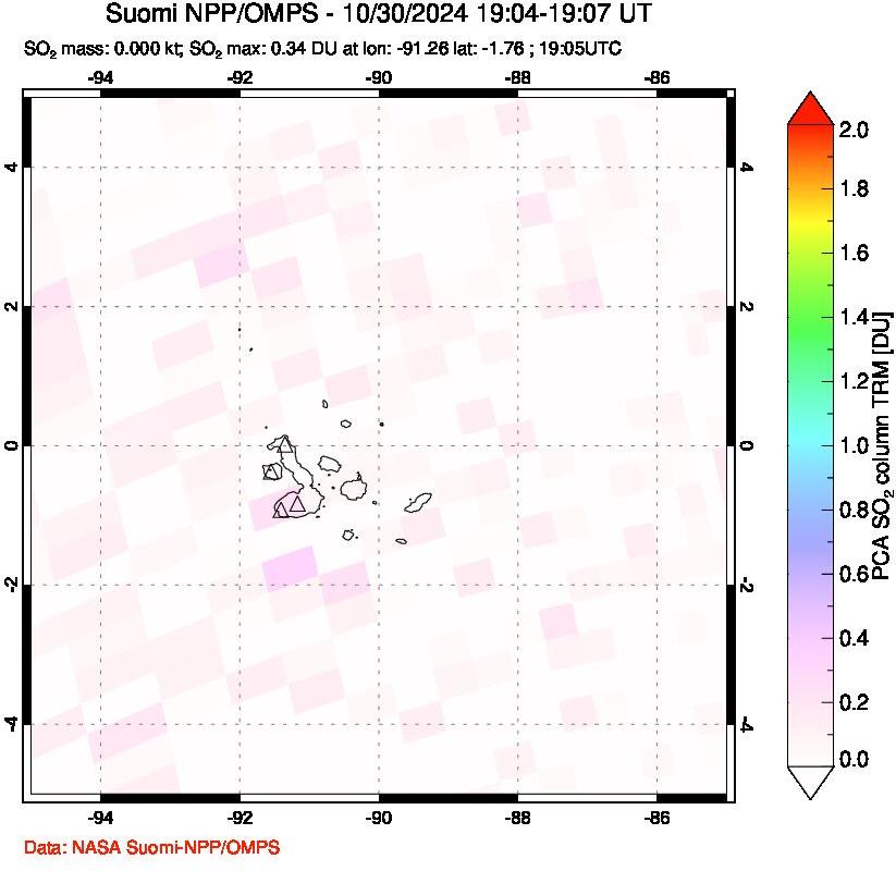 A sulfur dioxide image over Galápagos Islands on Oct 30, 2024.