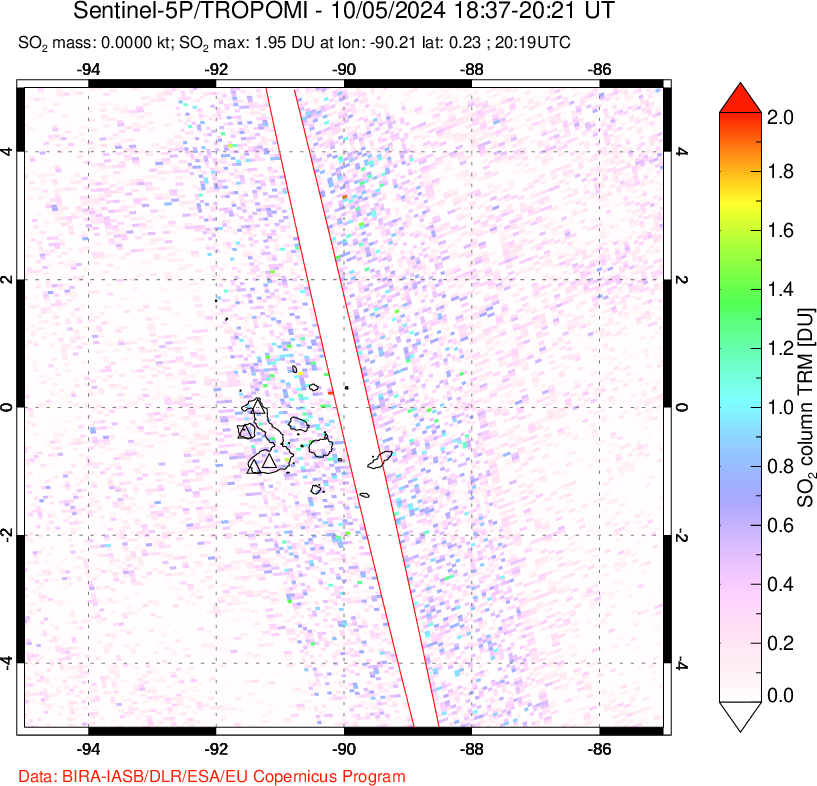 A sulfur dioxide image over Galápagos Islands on Oct 05, 2024.