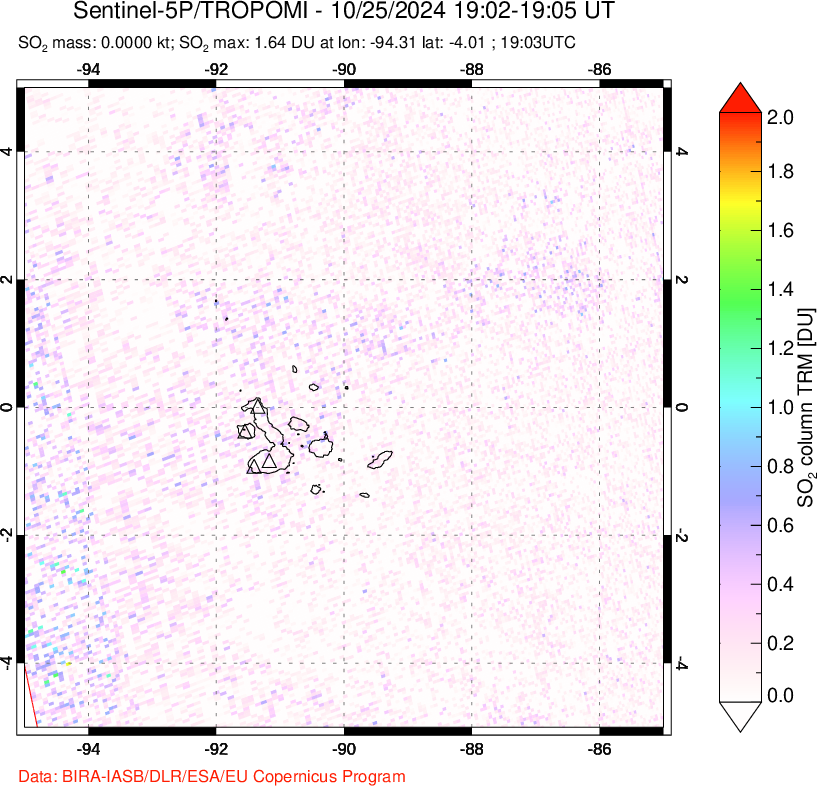 A sulfur dioxide image over Galápagos Islands on Oct 25, 2024.