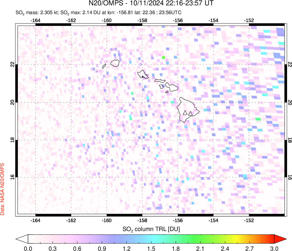 A sulfur dioxide image over Hawaii, USA on Oct 11, 2024.