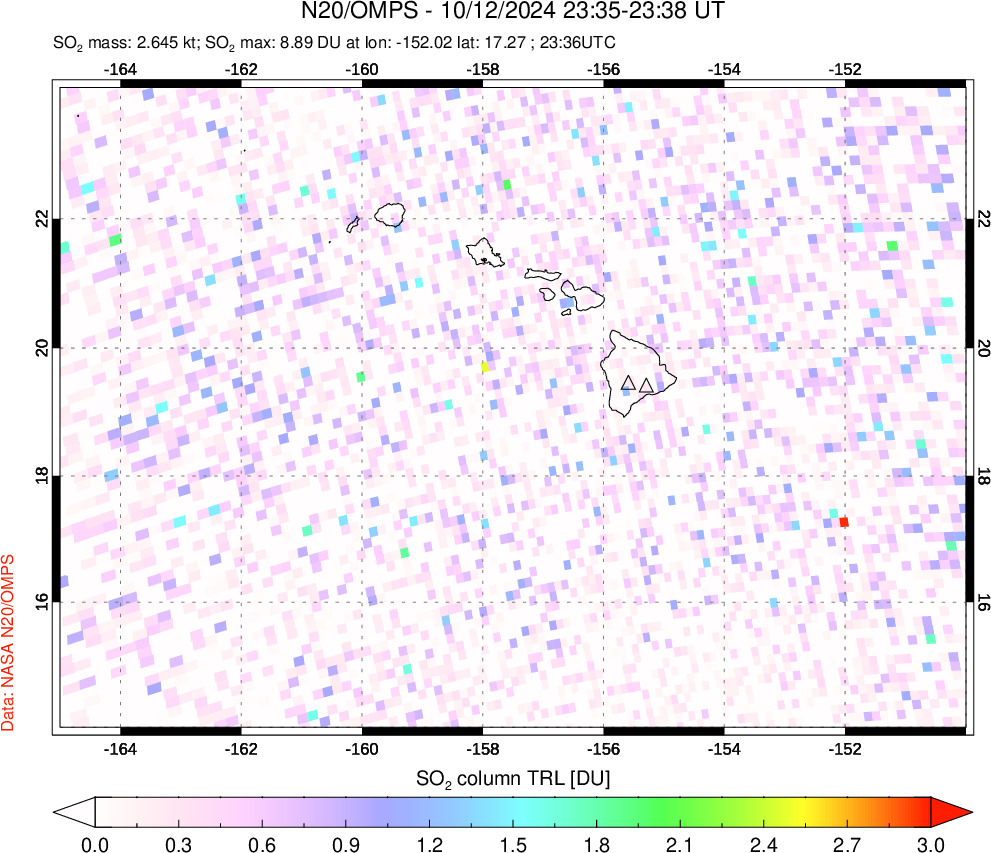 A sulfur dioxide image over Hawaii, USA on Oct 12, 2024.