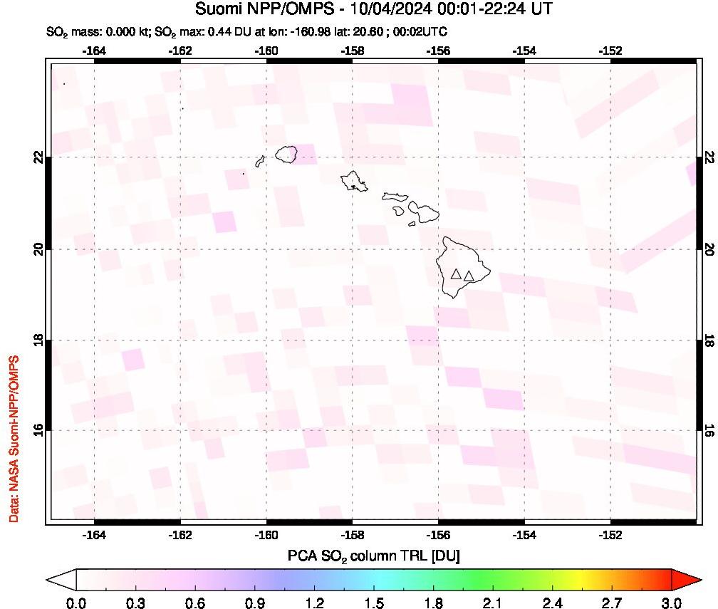 A sulfur dioxide image over Hawaii, USA on Oct 04, 2024.