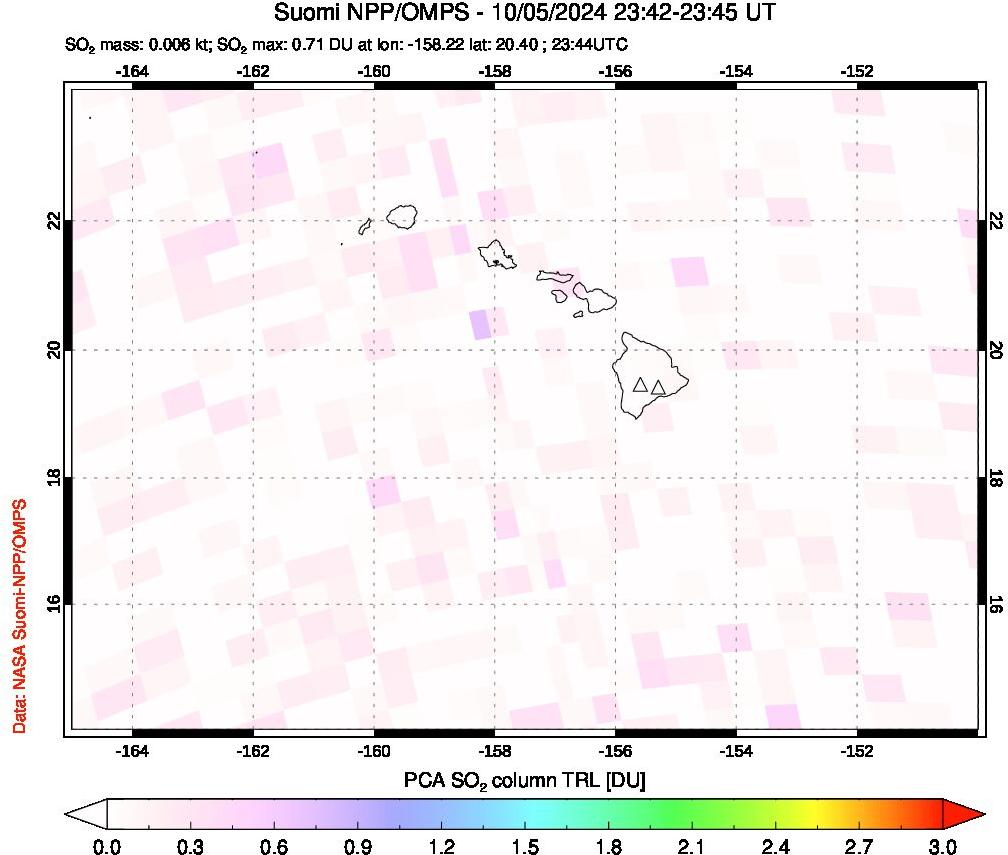 A sulfur dioxide image over Hawaii, USA on Oct 05, 2024.