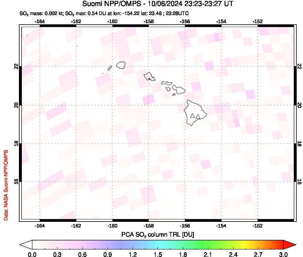 A sulfur dioxide image over Hawaii, USA on Oct 06, 2024.