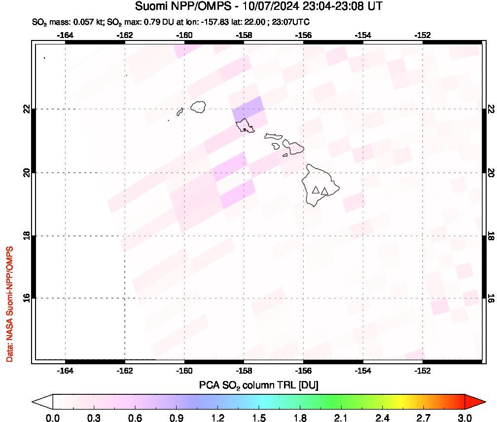 A sulfur dioxide image over Hawaii, USA on Oct 07, 2024.