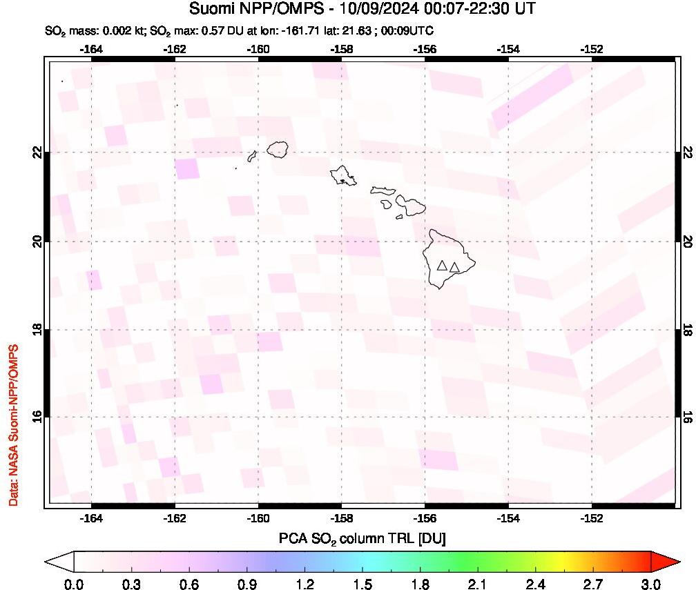 A sulfur dioxide image over Hawaii, USA on Oct 09, 2024.