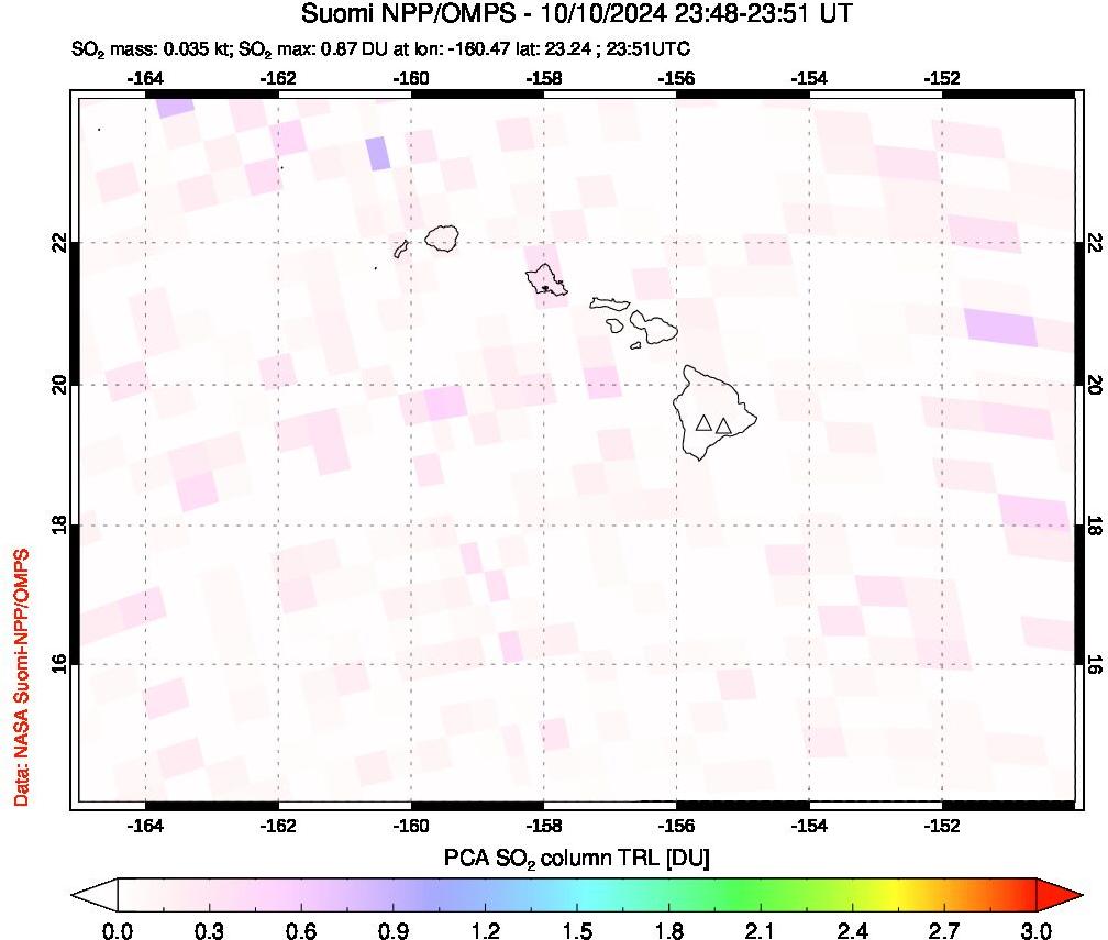 A sulfur dioxide image over Hawaii, USA on Oct 10, 2024.