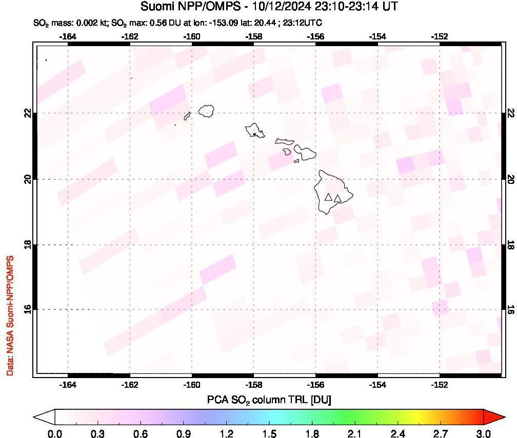 A sulfur dioxide image over Hawaii, USA on Oct 12, 2024.