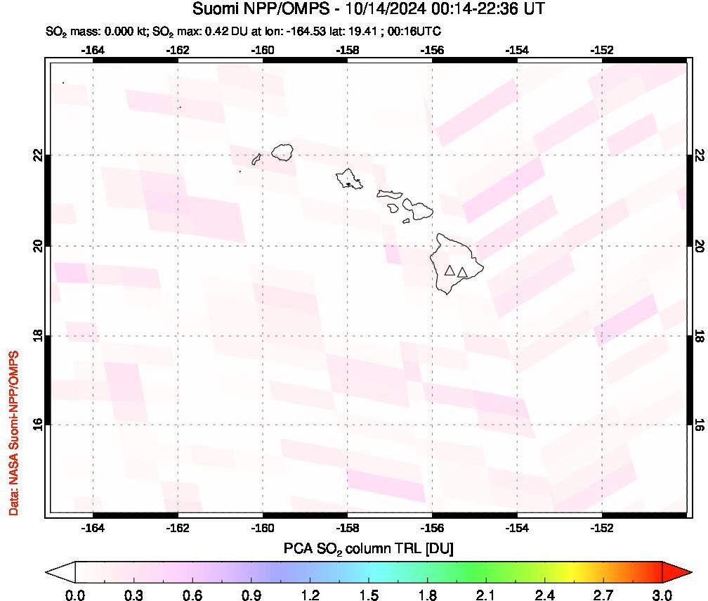 A sulfur dioxide image over Hawaii, USA on Oct 14, 2024.