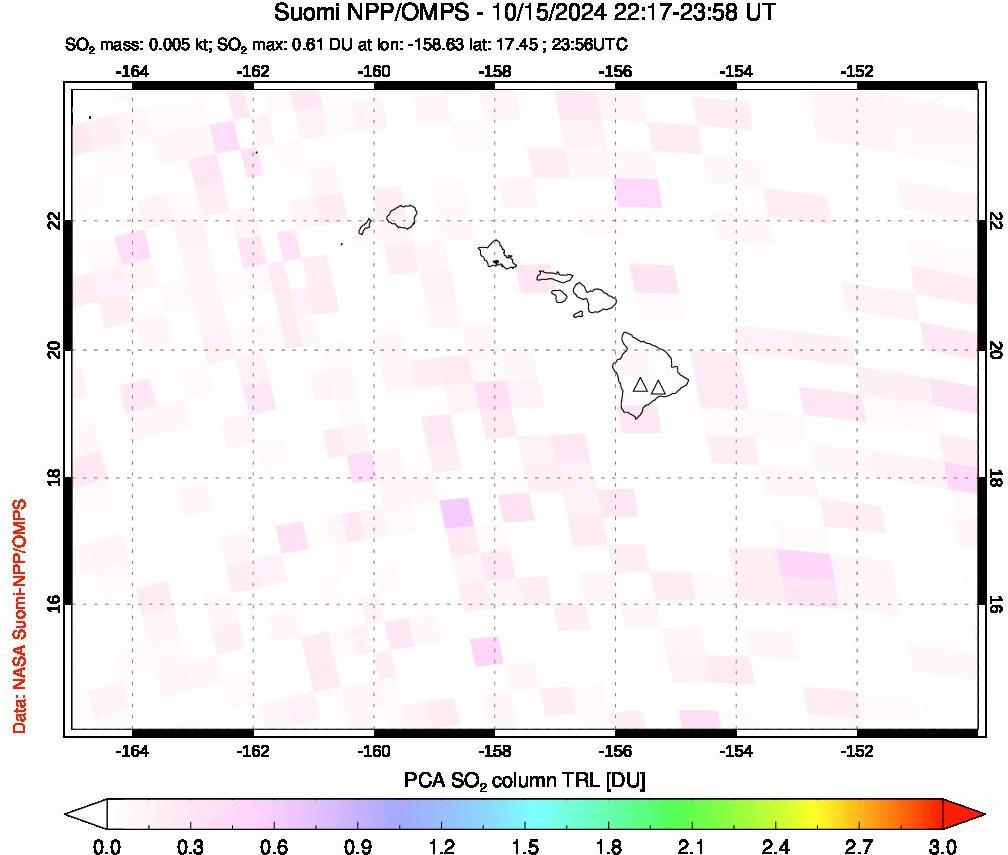 A sulfur dioxide image over Hawaii, USA on Oct 15, 2024.