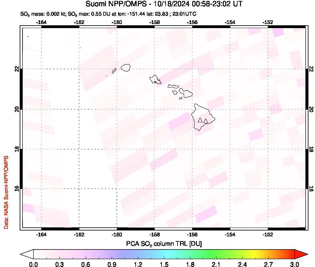 A sulfur dioxide image over Hawaii, USA on Oct 18, 2024.