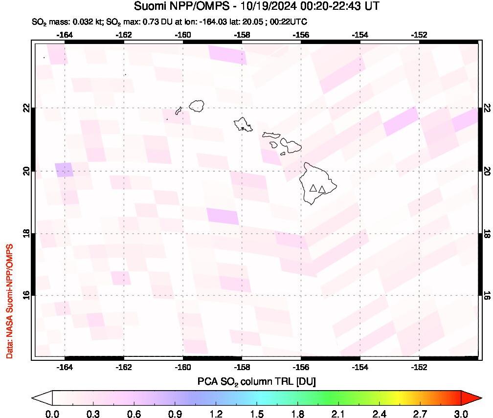 A sulfur dioxide image over Hawaii, USA on Oct 19, 2024.