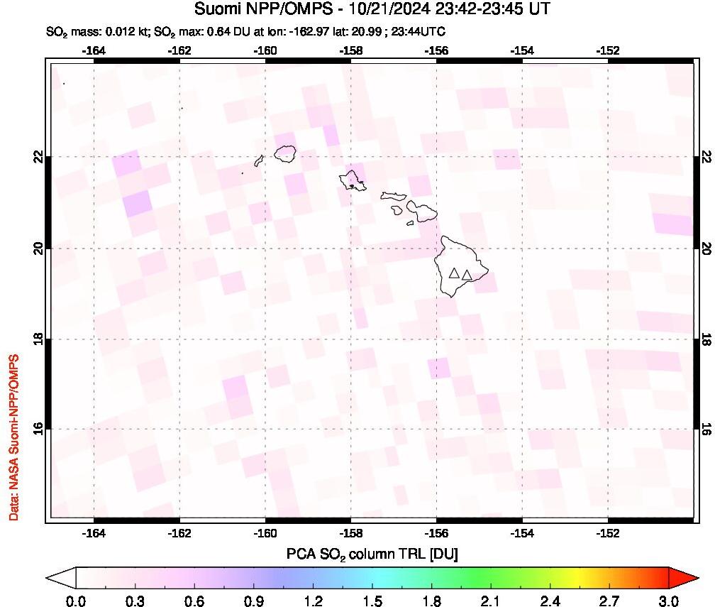 A sulfur dioxide image over Hawaii, USA on Oct 21, 2024.