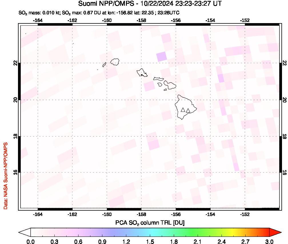 A sulfur dioxide image over Hawaii, USA on Oct 22, 2024.