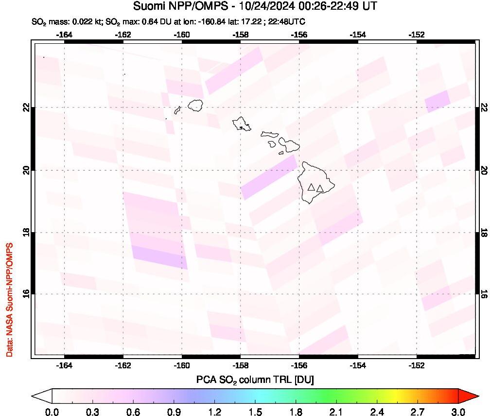 A sulfur dioxide image over Hawaii, USA on Oct 24, 2024.