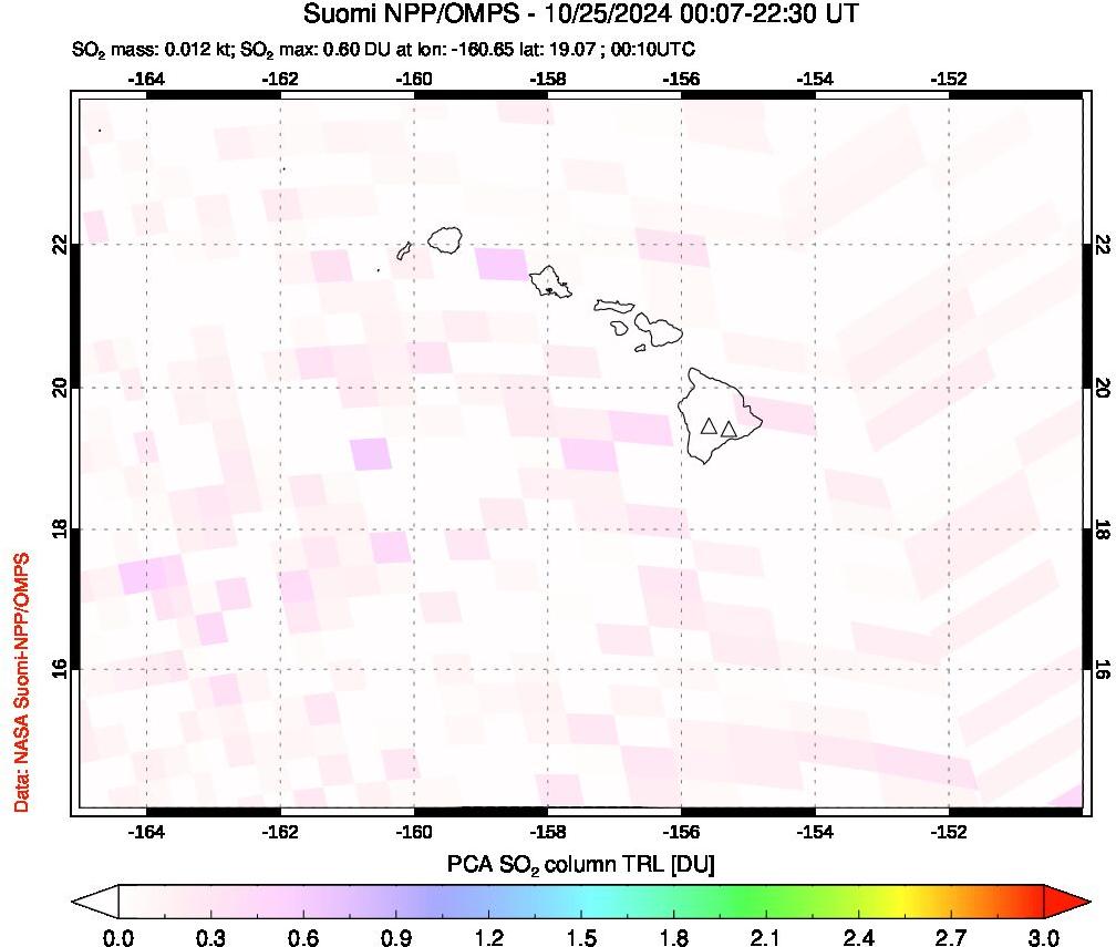 A sulfur dioxide image over Hawaii, USA on Oct 25, 2024.