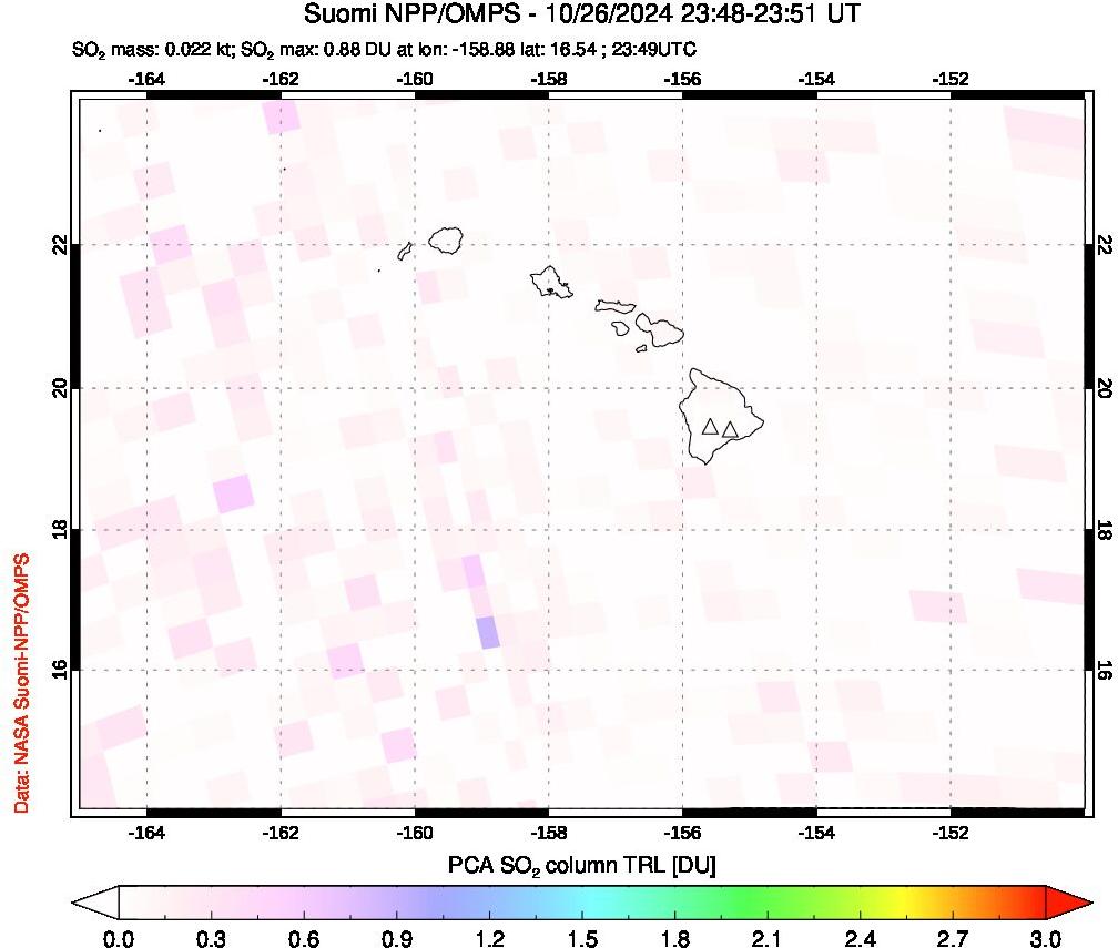 A sulfur dioxide image over Hawaii, USA on Oct 26, 2024.