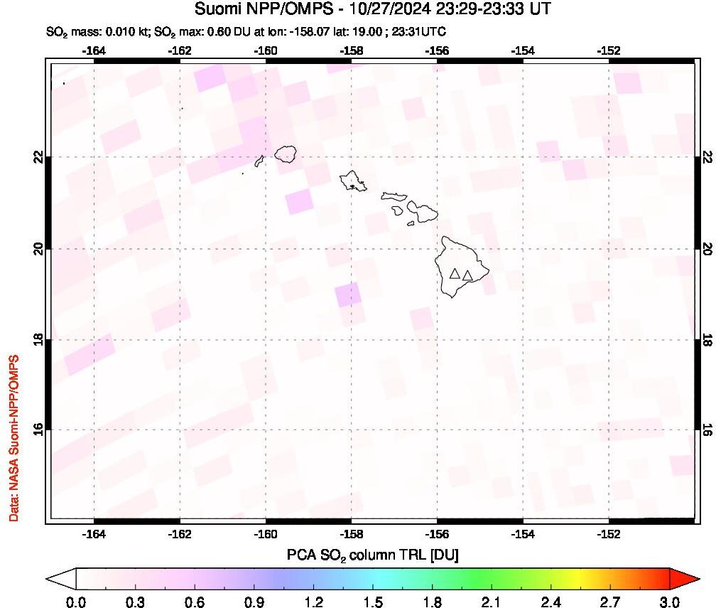 A sulfur dioxide image over Hawaii, USA on Oct 27, 2024.