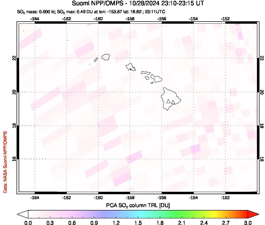 A sulfur dioxide image over Hawaii, USA on Oct 28, 2024.