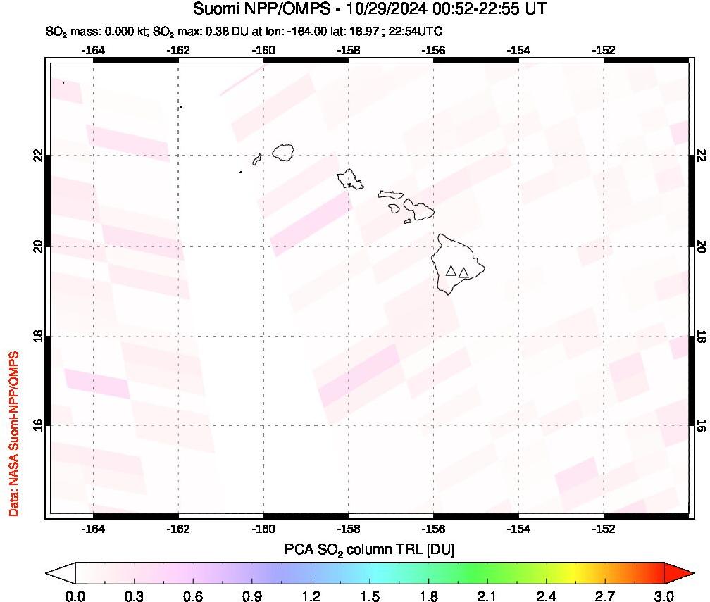 A sulfur dioxide image over Hawaii, USA on Oct 29, 2024.