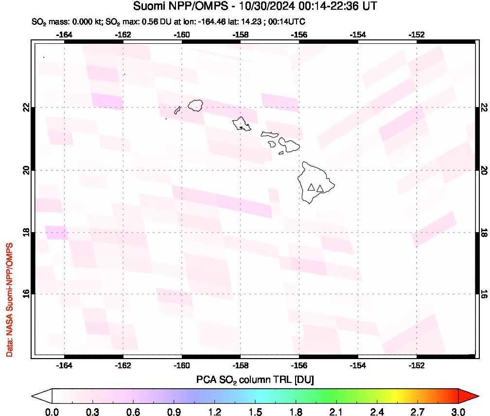 A sulfur dioxide image over Hawaii, USA on Oct 30, 2024.