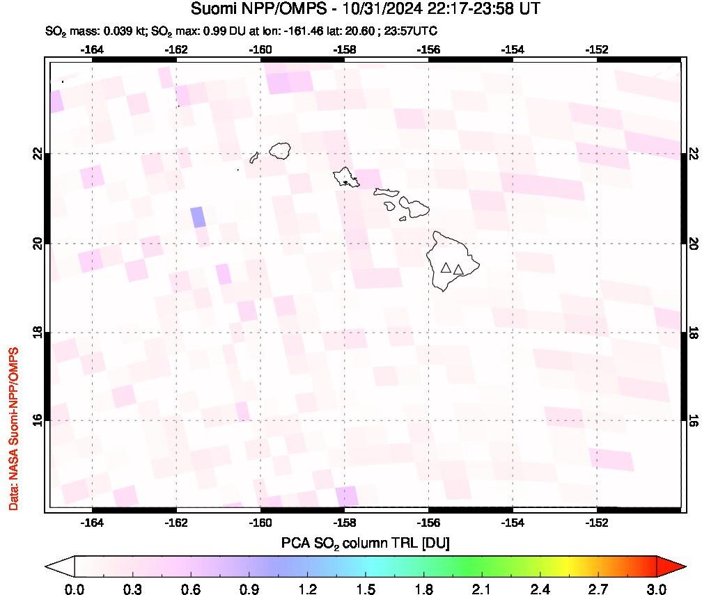 A sulfur dioxide image over Hawaii, USA on Oct 31, 2024.