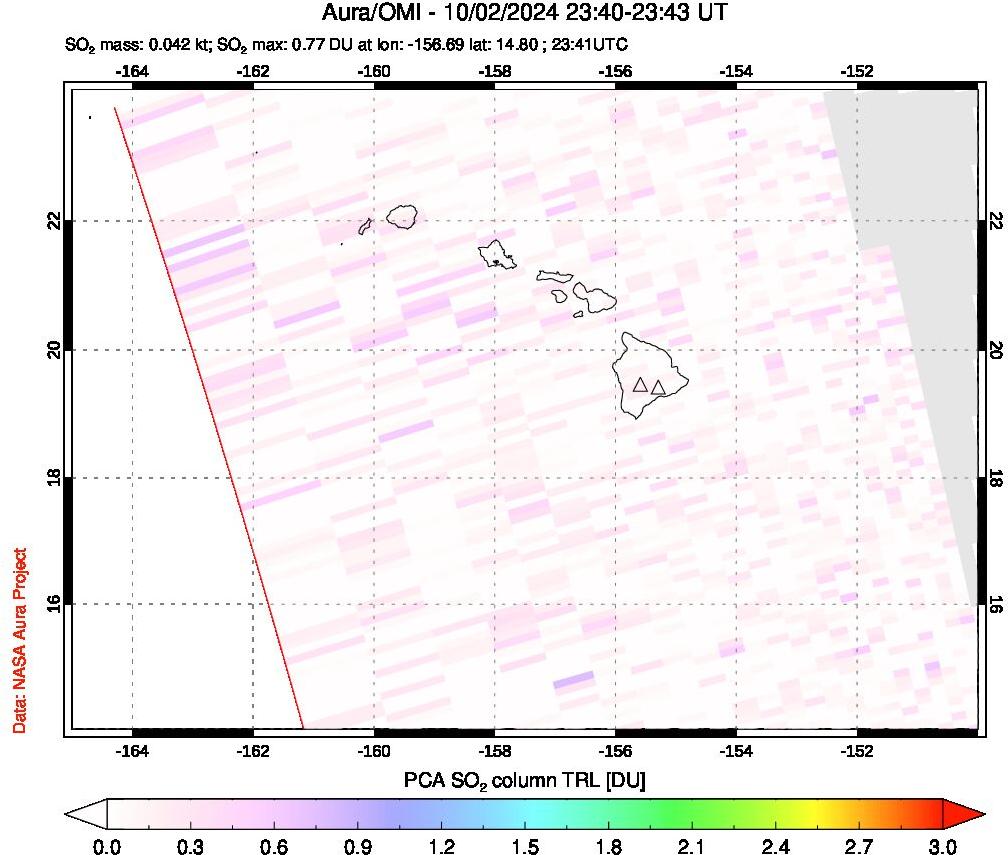 A sulfur dioxide image over Hawaii, USA on Oct 02, 2024.