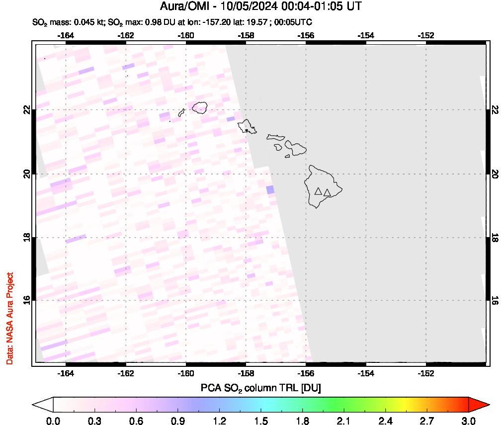 A sulfur dioxide image over Hawaii, USA on Oct 05, 2024.