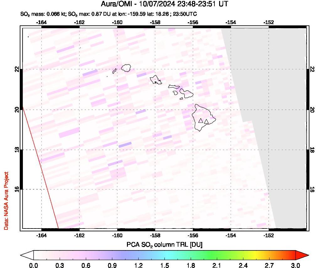 A sulfur dioxide image over Hawaii, USA on Oct 07, 2024.